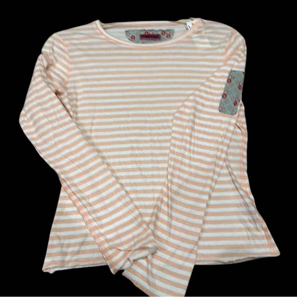 🔵 VELVET long sleeve peach and cream striped t-shirt EUC